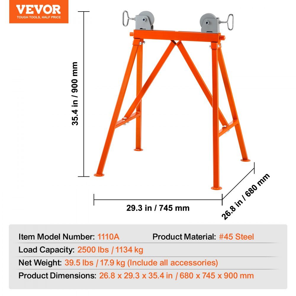 Rollständer mit Rollkopf 1134 kg Tragkraft Rollständer #45 Stahl-Rollständer 5 bis 91 cm Ständerständer Arbeitsständer Montageständer Geeignet für die Wartung von Rohrleitungen oder den Bau von Bauwerken