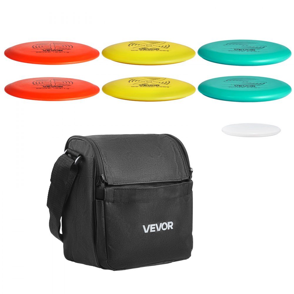 Disgolf Set of Disc Golf Discs (6 + 1 Pieces) for Beginners, Starter Set with Putter, Middle Class, Driver, Includes Mini Marker, Portable Backpack, for Garden, Lawn, Beach and Outdoor Park、