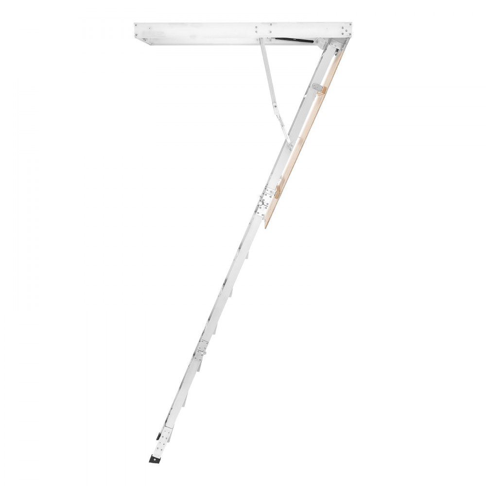 Folding Attic Stairs, 170kg Heavy Duty Aluminum and Wood Attic Ladder, Hydraulic Attic Stairs with Pull Rope for Ceiling Heights 300-313cm, Metal Ladder with 137cm x 57cm Access Opening, Silver