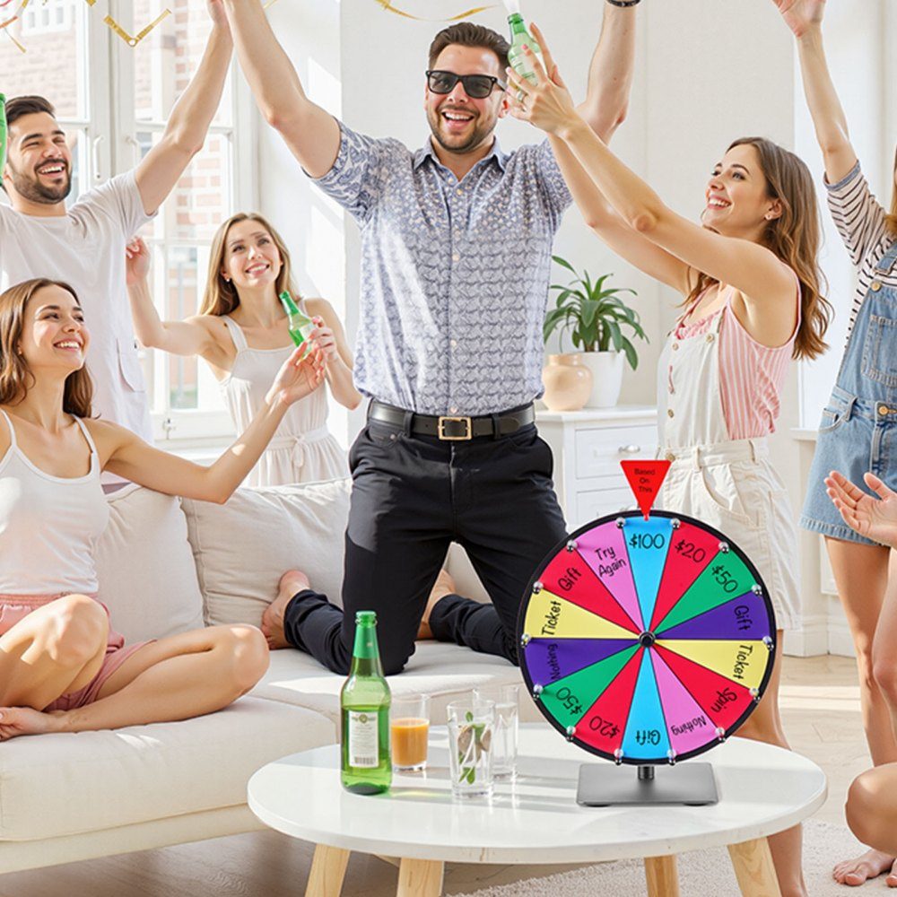 Roue de la Fortune, Roue (305 mm), 14 Compartiments, Roue de la Fortune avec Support, Jeux de Loterie, Gagner, Roulette, avec Tableau Éponge et 2 Marqueurs, 6 Couleurs, Roue des Prix Rotative, Idéale pour Fête, Pub, Foire Commerciale