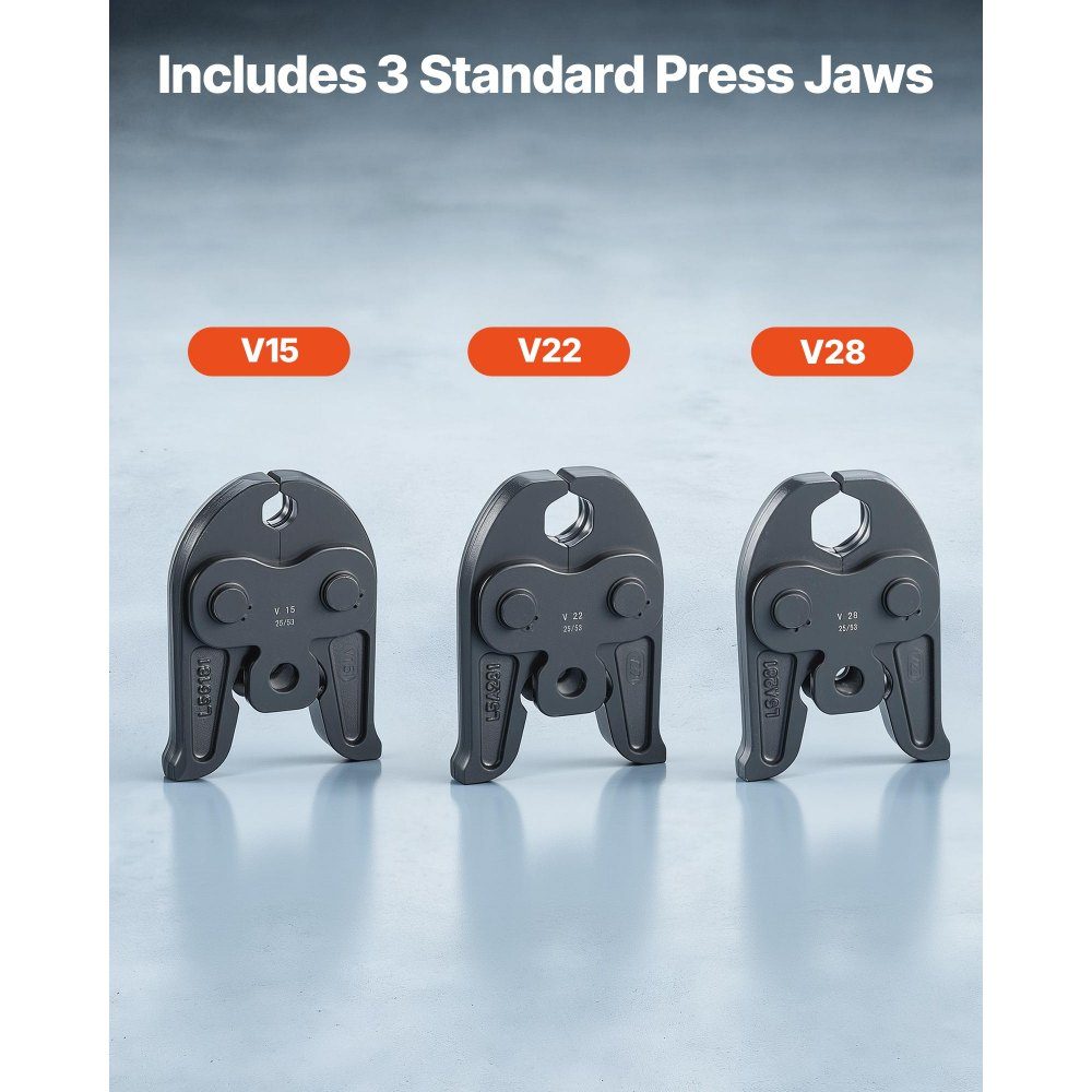18V battery pressing tongs set, 32kN pressing machine incl. 3 pressing jaws V15 V22 V28 & 180° rotating head, electric pressing tool with 4.0 Ah batteries for stainless steel pipes up to 54mm, 40 HRC for high performance