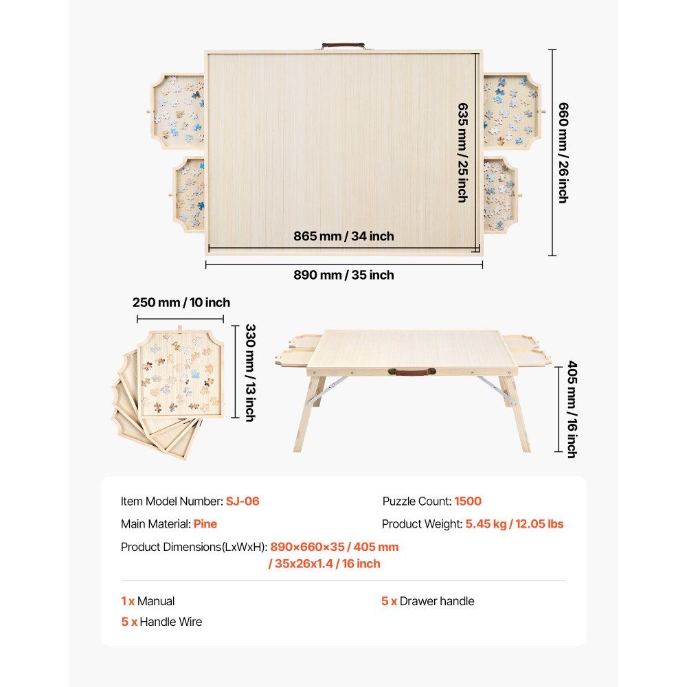 1500 Piece Puzzle Board with 4 Drawers Cover and Folding Legs Portable Puzzle Table (865x635mm) Puzzle Accessories for Adults Puzzle Storage System Puzzle Boards