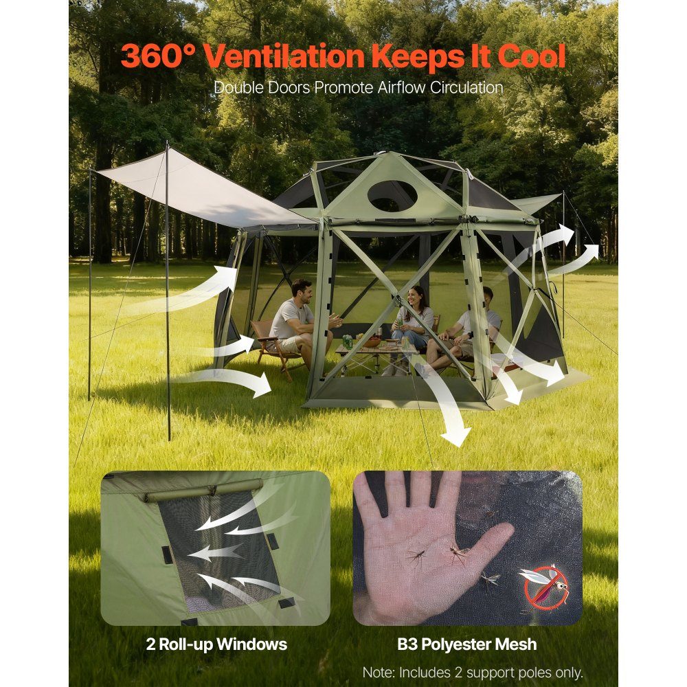 Pop Up Gazebo 12" x 12" 13 Sided Ball Camping Tent with Removable Roof and Carry Bag 360° Ventilation Sun Shade Party Tent for 10-12 People Green