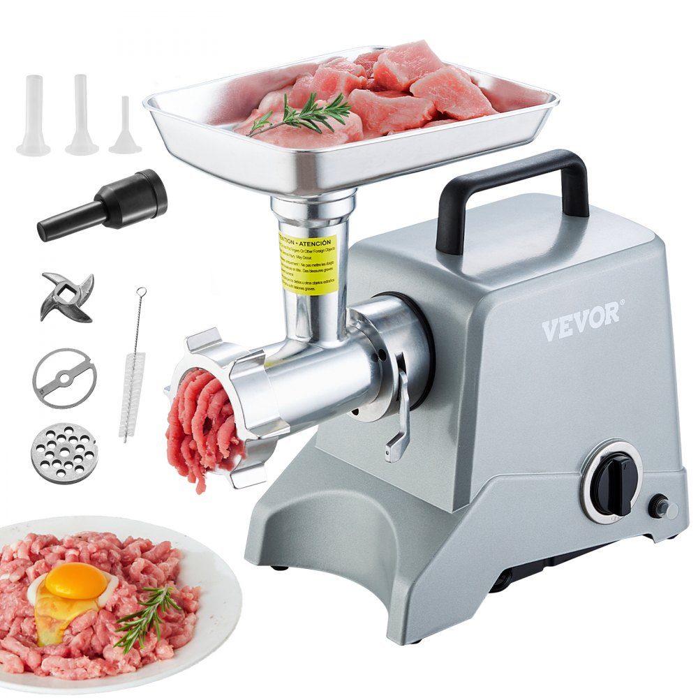 Elektrischer Fleischwolf, 2,27 kg/Min., 575 W (800 W max.), Industrieschneider mit Klinge (4,5 mm) und Mahlplatte, Wurstfüllklinge und 3 Rohren, kommerzieller Fleischschneider aus Aluminium