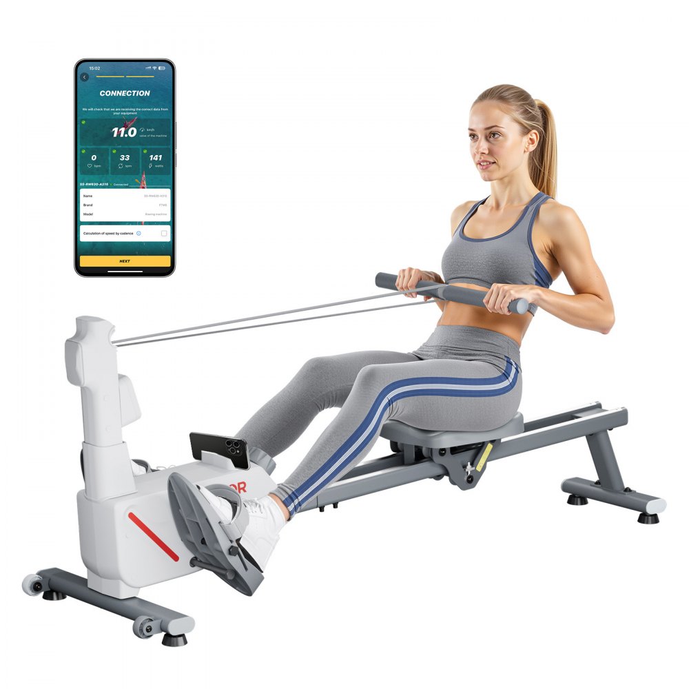 Stille magnetische roeitrainer, 16 weerstandsniveaus verstelbaar, opvouwbare roeitrainer voor thuis met dubbele schuifrails & LCD monitor, Bluetooth app compatibel, 158 kg draagvermogen Stille magnetische roeitrainer, 16 weerstandsniveaus verstelbaar, opvouwbare roeitrainer voor thuis met dubbele schuifrails & LCD monitor, Bluetooth app compatibel, 158 kg draagvermogen