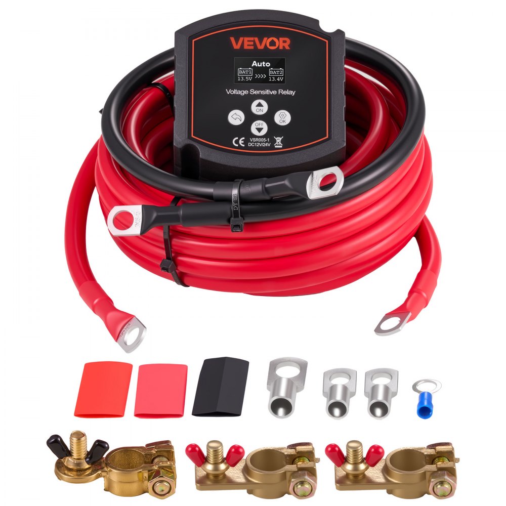 Dual Battery Disconnect Relay Kit, 12V 300A 6m 33.6mm² (2AWG) VSR Voltage Sensitive Relay with Voltmeter LCD Screen Battery Isolator Switch Compatible with Lithium Batteries for UTV ATV Dual Battery Disconnect Relay Kit, 12V 300A 6m 33.6mm² (2AWG) VSR Voltage Sensitive Relay with Voltmeter LCD Screen Battery Isolator Switch Compatible with Lithium Batteries for UTV ATV