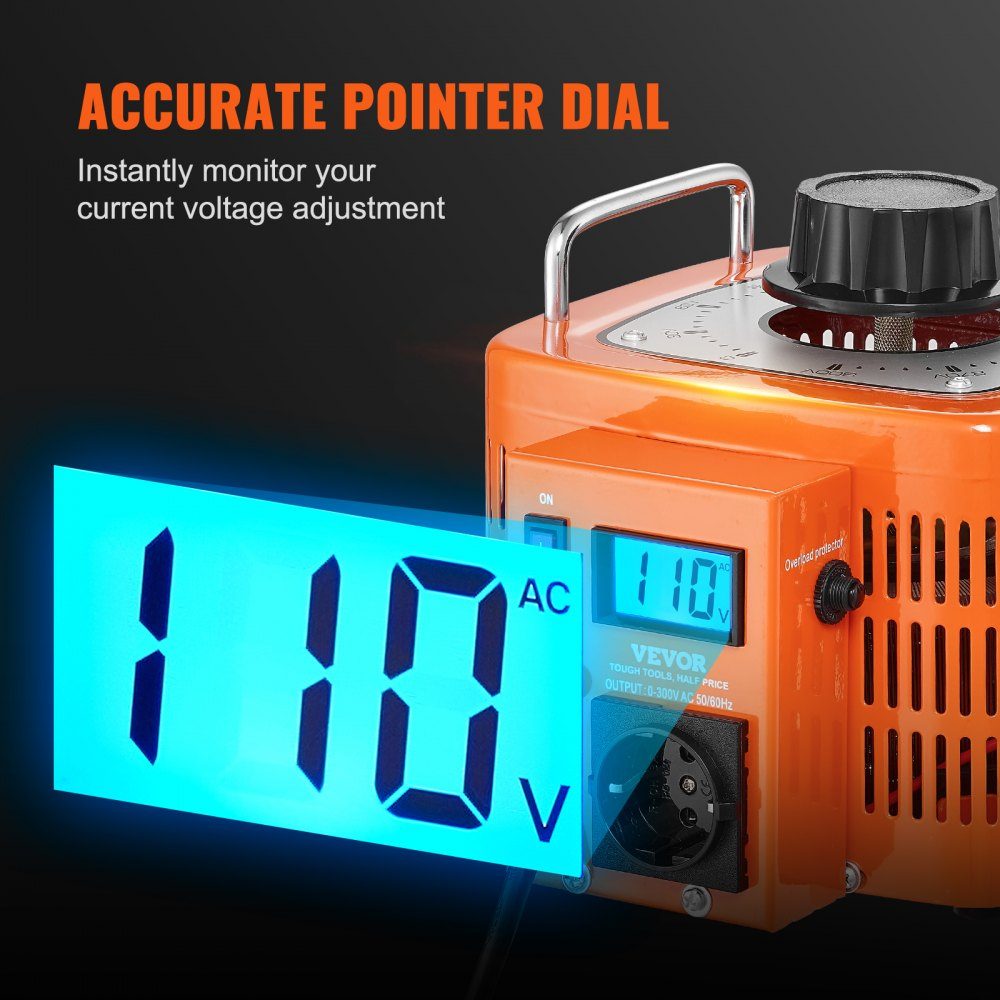 3000VA Automatic Variable Voltage Transformer 10Amp 230V Input 0-300V Output AC Voltage Regulator with LCD Display 4 Extra Fuses