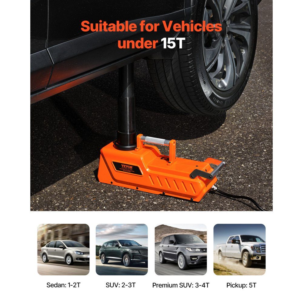 Cric de voiture électrique 15T Cric à ciseaux électrique réglable avec haute capacité, remplacement du changeur de pneu 12V avec double alimentation et lumière LED, ensemble de cric de voiture pour camion berline SUV