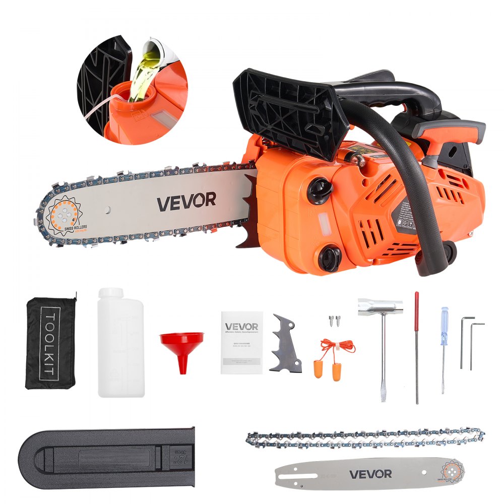 25cc Petrol Chainsaw, Chainsaw 305mm, 1.02HP Saw with Non-Slip Handle, Dual Fuel Tanks and Emergency Stop Function, Max 12000RPM, for Logging, Tree Pruning and Clearing 25cc Petrol Chainsaw, Chainsaw 305mm, 1.02HP Saw with Non-Slip Handle, Dual Fuel Tanks and Emergency Stop Function, Max 12000RPM, for Logging, Tree Pruning and Clearing
