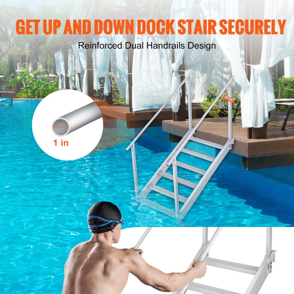6-stufige Badeleiter mit zwei Handläufen, Bootsleiter, 800 x 1850 x 2092 mm, Poolleiter aus Aluminiumlegierung, Treppenleiter, 250 kg Tragkraft, 10 cm Pedale, ideal für Häfen, Bootsschwimmbäder