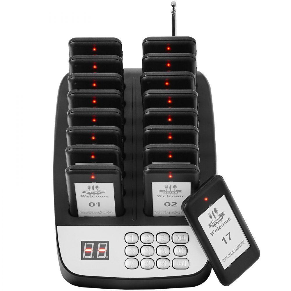 Restaurant Pager System, Wireless Queue Signal with 500m Range, Guest Call Beeper with Vibration and Flashing, 16 Pagers for Food Truck, Church