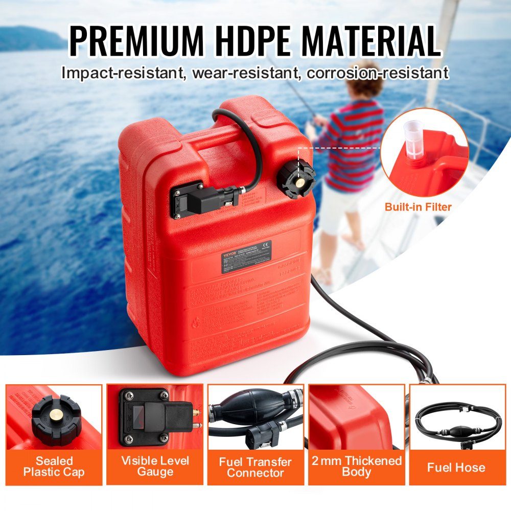 Marine Fuel Tank 24L Portable Outboard Motorboat Tank Plastic Outboard Marine Boat Fuel Tank with Hose Easy to Carry for Yacht Fishing Boat Deck Boat Red