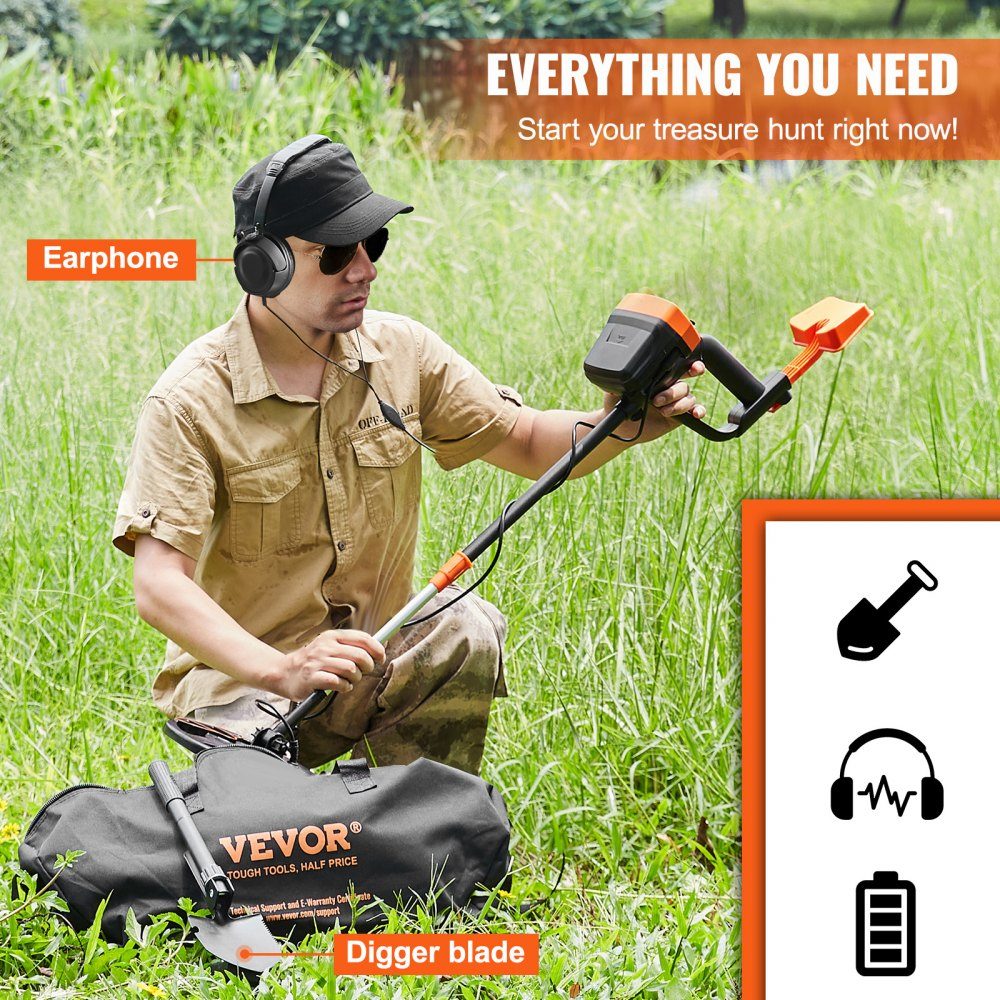 Metal Detector Set for Adults, Multifunctional Professional Detector with 2 Modes, Metal Detector, Waterproof 8" Coil for Greater Depth, with Shovel and Carry Bag
