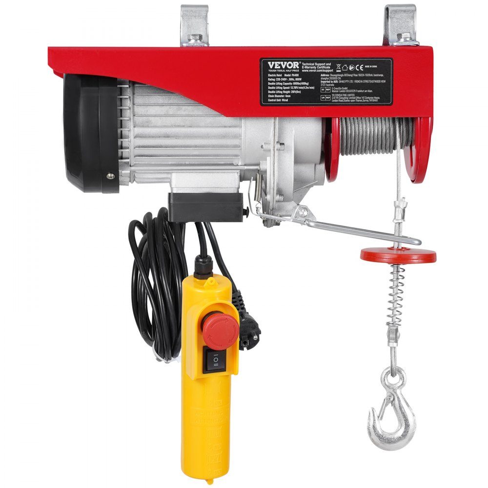 Electric Winch 400kg Motor Winch with 4.2m Cable Remote Control 12m Lifting Height with Single Rope Single/Double Slings Emergency Stop Hoist for Garage Warehouse Factory