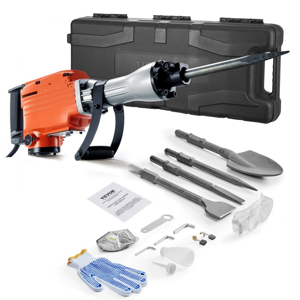 Demolition Hammer 2200W Electric Jack Hammer Heavy Duty 1400 BPM Concrete Breaker 4 Chisel Gloves