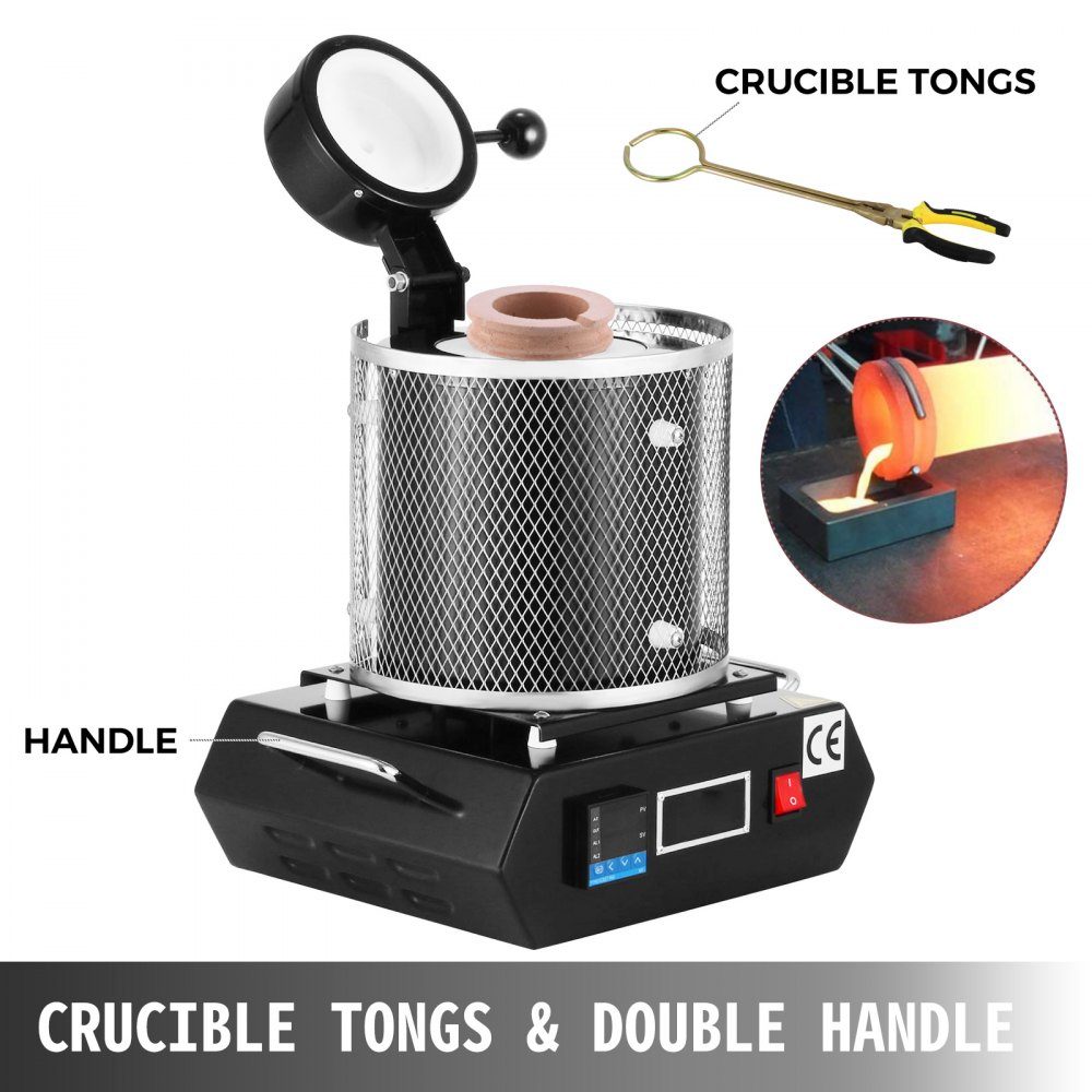 Gold Melting Furnace 1350W 1150℃ Maximum Temperature Digital Electric Melting Furnace 3kg Ceramic Crucible for Casting and Refining Precious Metals Processing Gold Silver Aluminum