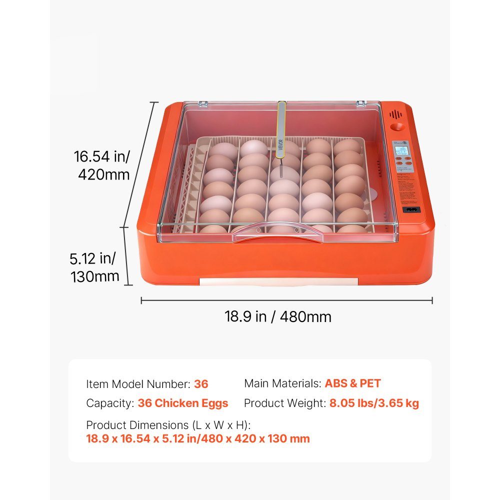 Automatic Breeder, Fully Automatic 36 Eggs Egg Incubator with Egg Turner, Temperature and Humidity Control, Incubator Breeding Machine for Hatching Chicks, Ducks, Geese and Quails