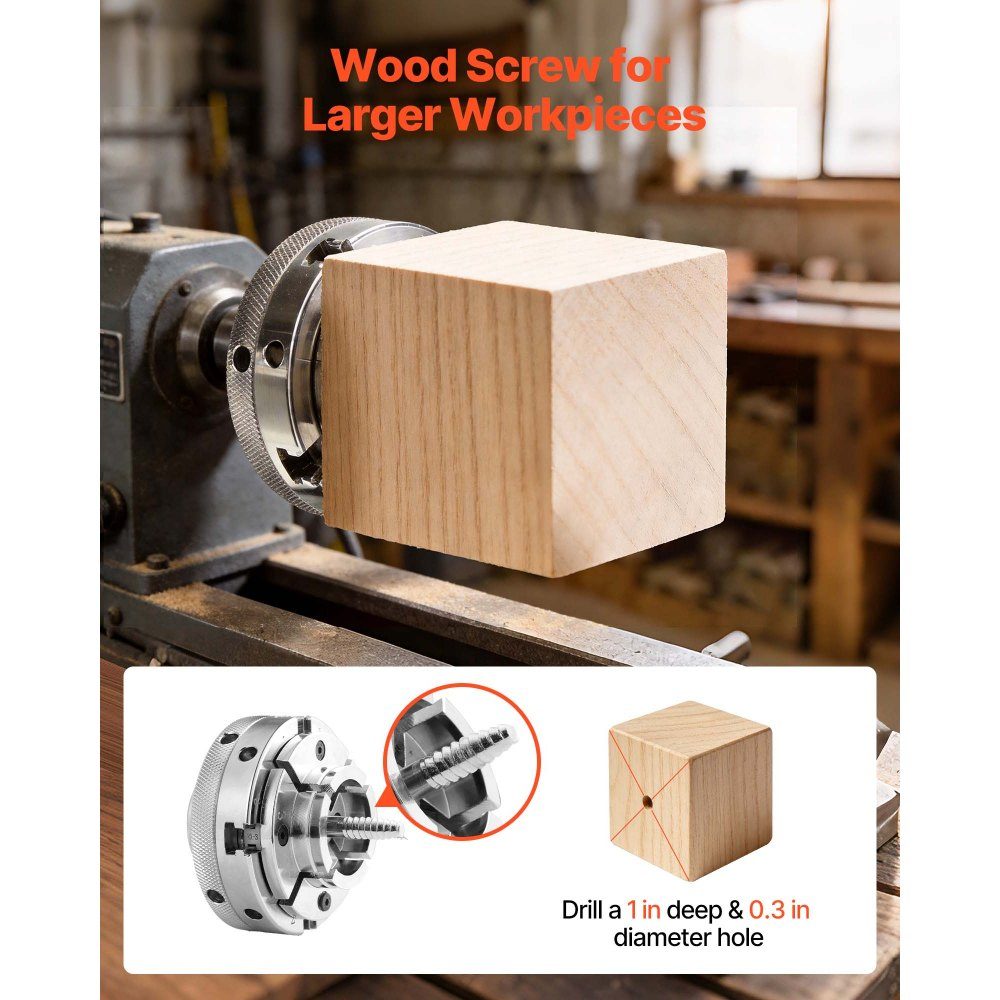 4" klauwplaat, centreerklauwplaat met 4 klauwen met 1" x 8 TPI draad en adapter, vernikkelde bekken van hoogwaardig staal, spreiders en klemmen voor houtbewerking
