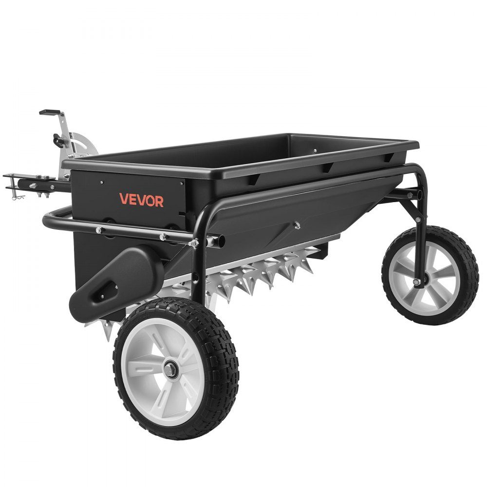 Anhänger-Rasenbelüfter 81 cm Streubreite, Streuer mit Universalkupplung, Gartensämaschine & Bodenbelüfter mit 45 kg Fassungsvermögen & 10 Zoll Rädern, Vertikutierer für ATVs & UTVs