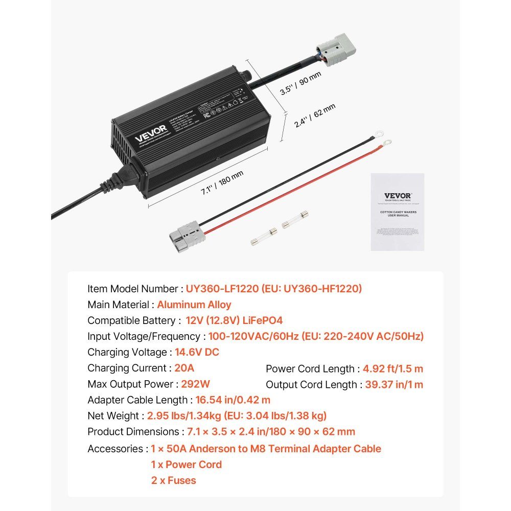 12V 20A batterijlader 14,6V DC laadspanning met Anderson-connector LED-indicator 0V activering voor lithium LiFePO4 Deep Cycle Boat RV-batterijen