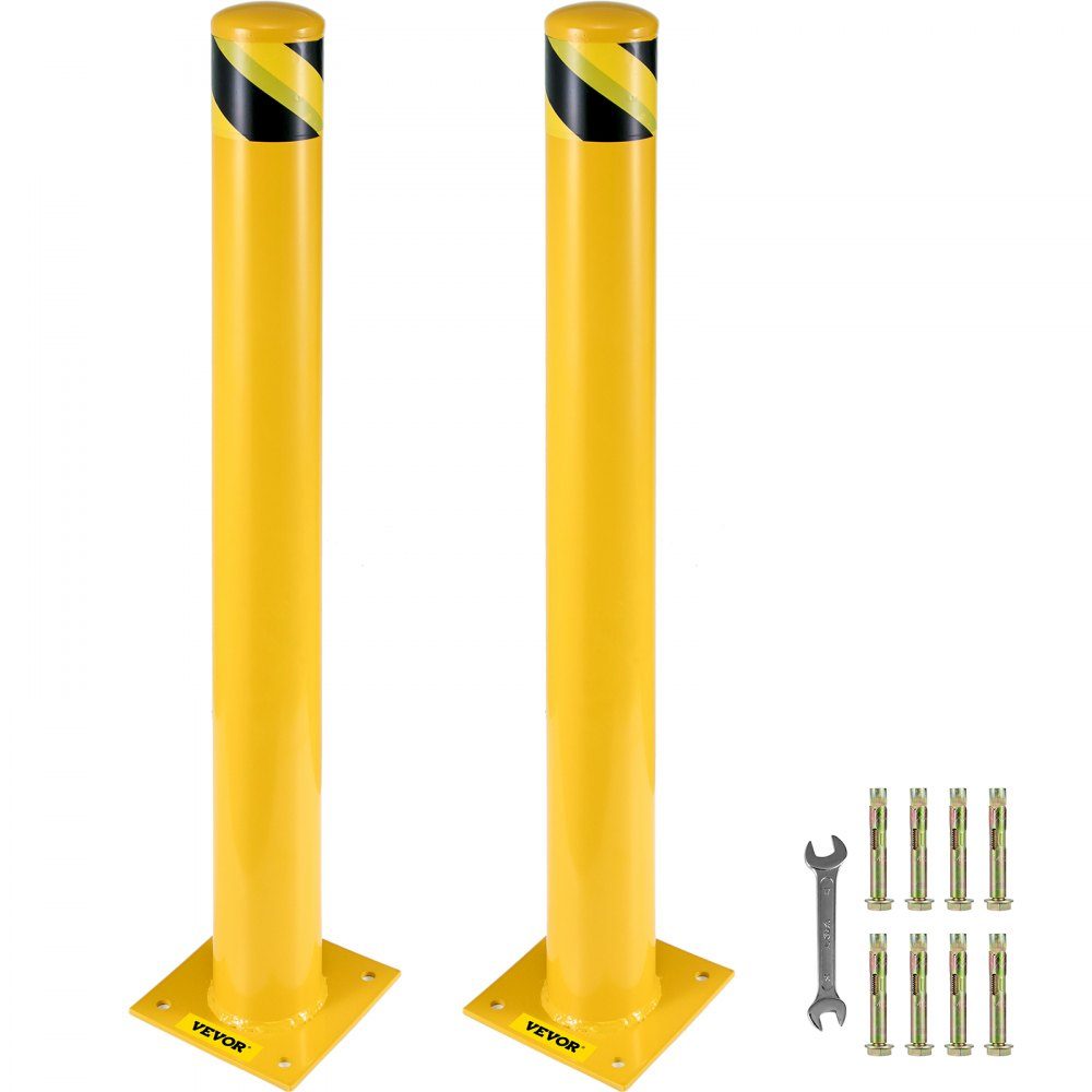 2 stuks veiligheidspaal Bolderpalen 107cm hoogte stalen buis Veiligheidspaalpalen Gele stalen veiligheidspaal Stalen veiligheidspaal met 8 ankerbouten Perfect voor verkeersgevoelige gebieden