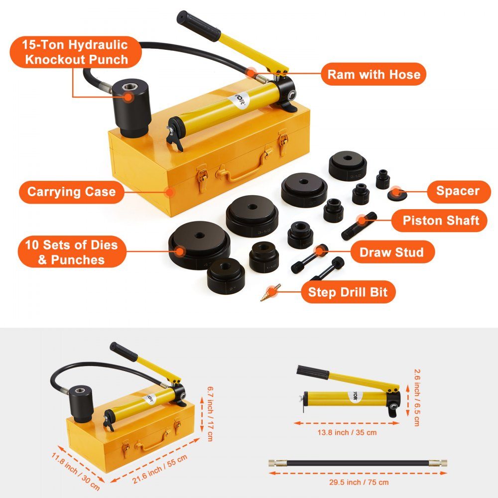 15t Hydraulic Hole Punch Cylinder Hydraulic Pump Set 10 Holes 12.7-50.8mm