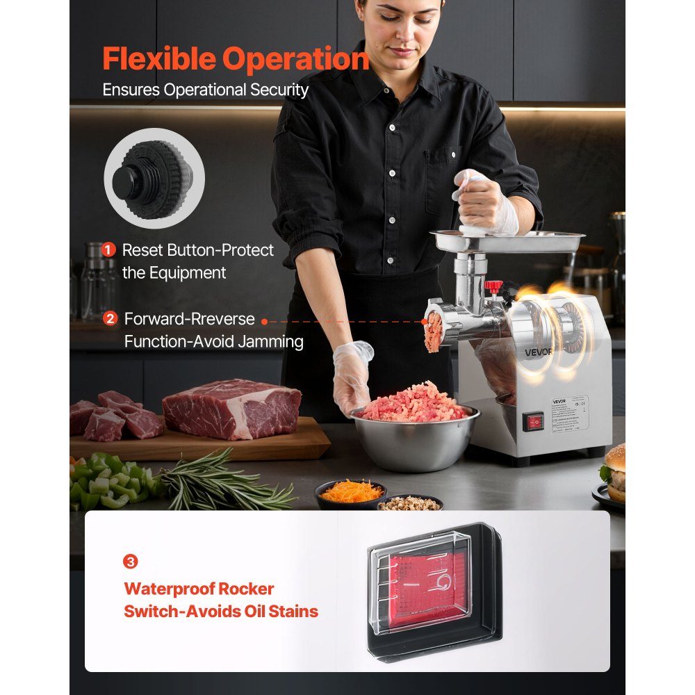 2.3kg/min Capacity Electric Meat Grinder, 600W Industrial Tabletop Meat Grinder with Blade and Grinding Plate, Sausage Machine, Stainless Steel Commercial Meat Grinder for Kitchen Restaurant