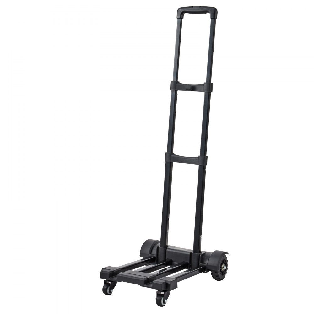 Diable pliable, capacité de charge de 131,5 kg, camion de transport à 4 roues, 2 cordes élastiques et base extensible, chariot de transport pour aéroport, bagages, déménagements de bureau, noir, 530x320x970mm