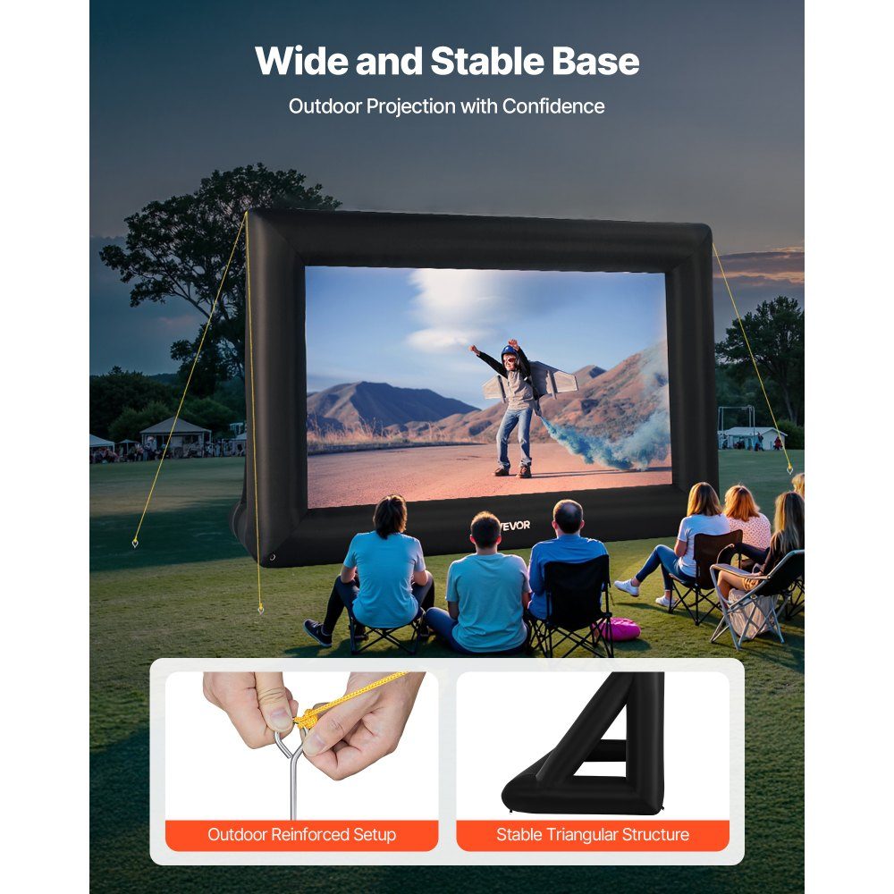 Inflatable Movie Screen, 600D Projector Screen, Projection Screen with Portable Storage Bag, 16:9 Movie Projection for Home Theater Theme Party, Pool Fun (409x160x272cm)