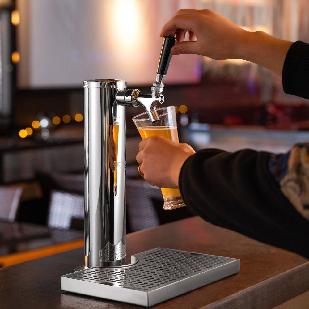Zestaw wieży Kegerator, zestaw do konwersji piwa z jednym kranem, dozownik wieży piwa w beczce ze stali nierdzewnej z regulatorem W21.8 z podwójnym manometrem i łącznikiem beczki w systemie A, taca ociekowa piwa na imprezę domową
