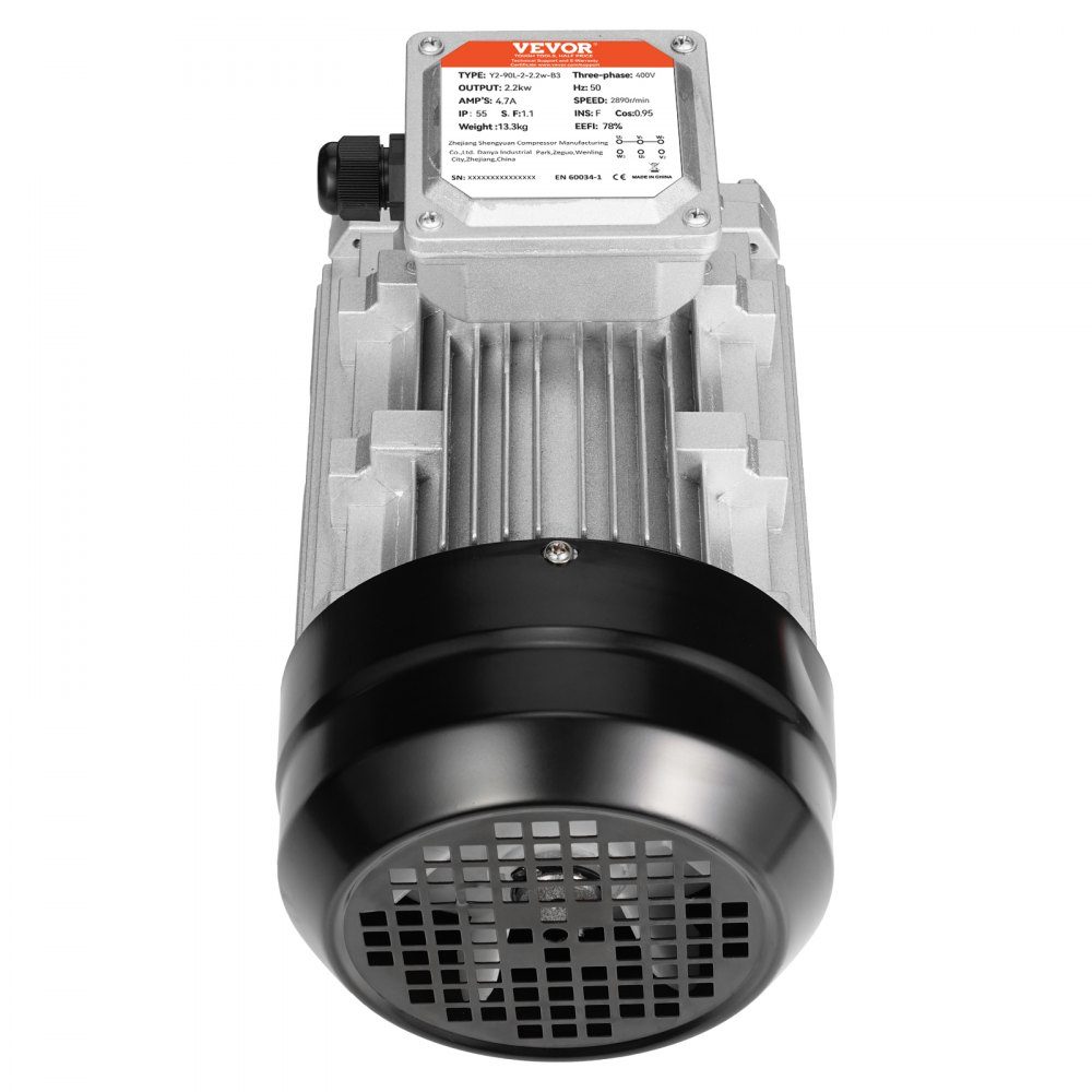 2,2 kW Elektromotor, 2890 U/min, AC 400 V, 4,7 A, 90 l, B3-Rahmen, Luftkompressormotor, 3 Phasen, 24 mm Keilwelle, Rechts-/Linksdrehung, für landwirtschaftliche Maschinen und allgemeine Geräte