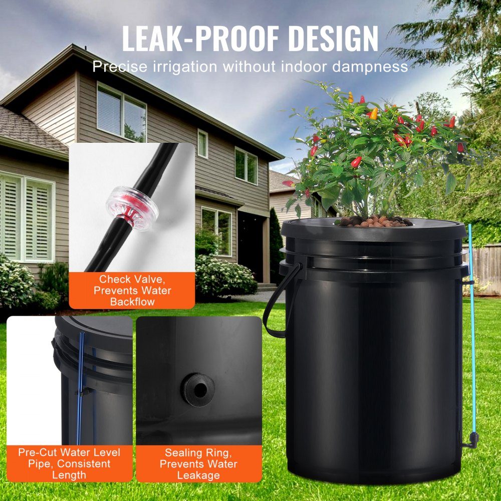 DWC Hydroponics Grow System, Hydroponic Growing System, Deep Water Culture 5 Gallonen 4 Eimer, DWC System mit Luftpumpe, Luftsteinen und Wasserstandsanzeige für Blattgemüse