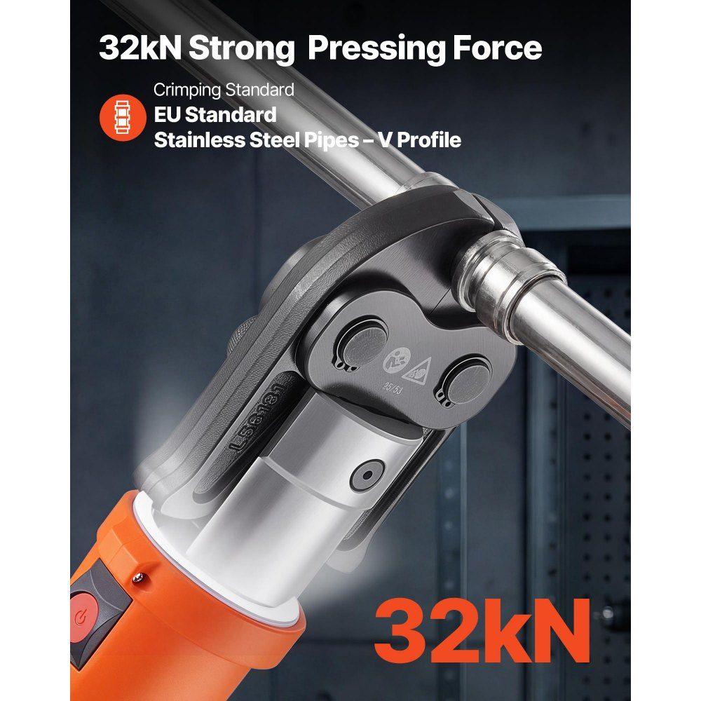 18V battery pressing tongs set, 32kN pressing machine incl. 3 pressing jaws V15 V22 V28 & 180° rotating head, electric pressing tool with 4.0 Ah batteries for stainless steel pipes up to 54mm, 40 HRC for high performance