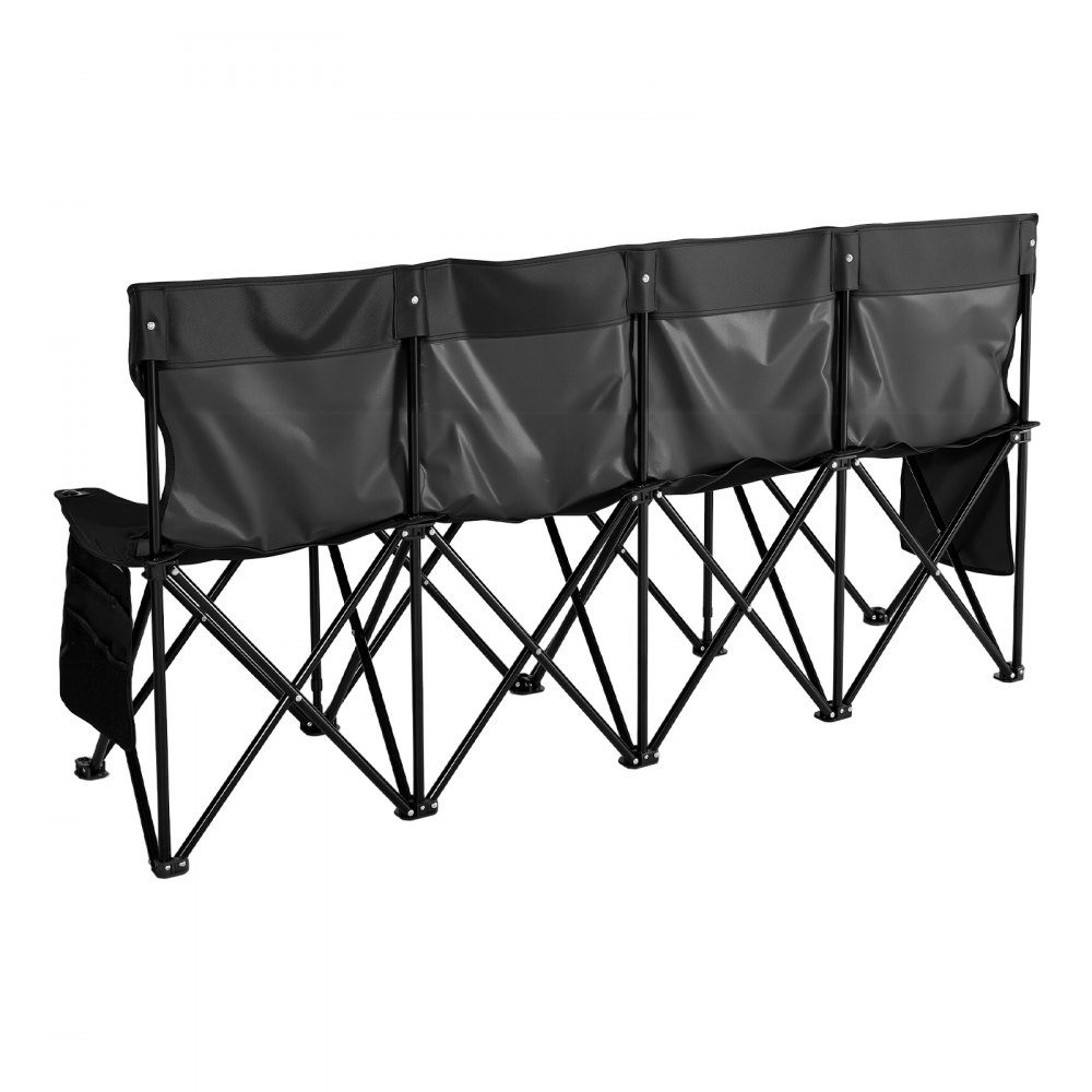 Portable Folding Camping Bench Bench (4 Person) with Side Pockets and Carry Bag Team Bench with Backrest Side Bench for Football Baseball Camping Outdoor Activities Black