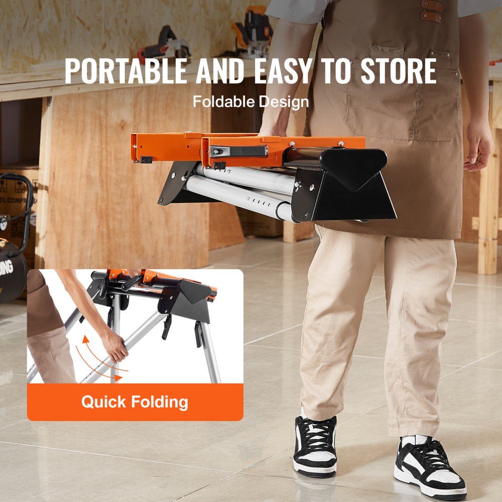 Miter Saw Stand, 150kg Load Capacity, Steel Miter Saw Stand with One-Piece Mounting Brackets, 29-33 Inch, Height Adjustable, Folding Miter Saw Stand