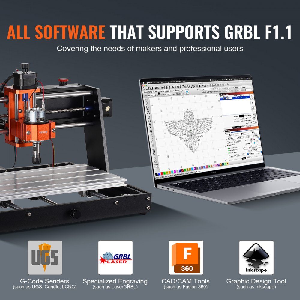 CNC Milling Machine 120W Engraving Machine 3 Axis GRBL Control Wood Engraving Carving Milling Machine Kit 300x200x72mm Work Area 1200RPM for Wood Acrylic MDF PVC Plastic Foam