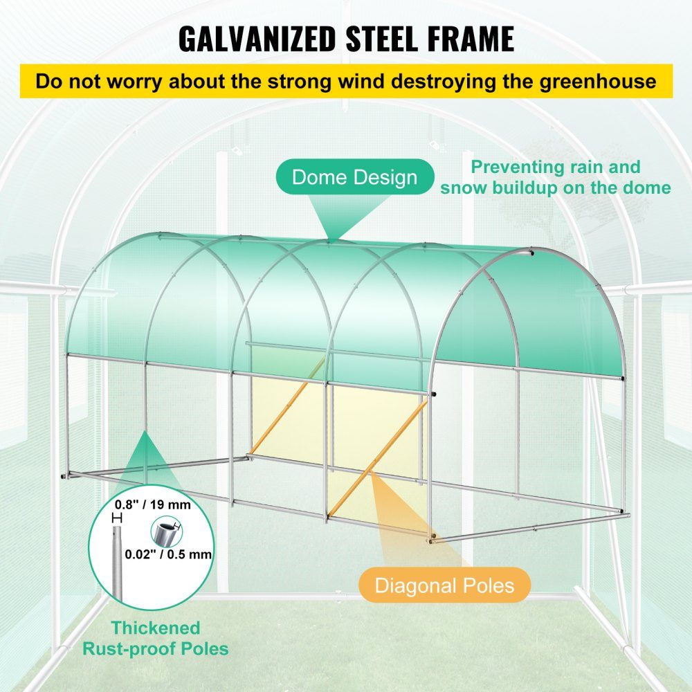 Greenhouse 4.6 x 2.1 x 2.1 m Cold Frame Film Greenhouse Galvanized Steel Frame and PE Cover Greenhouse Waterproof and UV Resistant Tomato Greenhouse Ideal for Growing Vegetables and Flowers