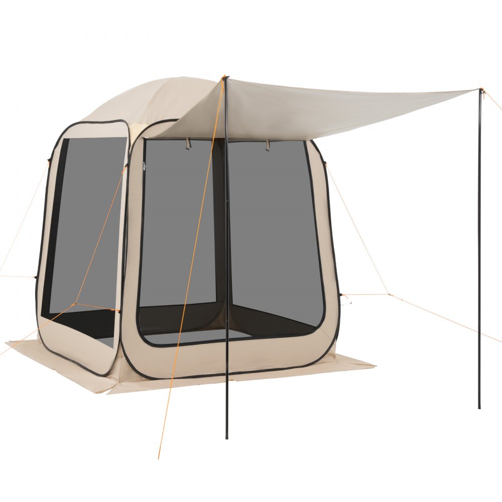 Campingzelt, 182,88 x 182,88 x 219,4 cm, Pop-up-Zelt mit einziehbarer Markise, tragbares Partyzelt für 4–6 Personen, inklusive Tragetasche und Seitenwänden, für Terrasse und Outdoor-Aktivitäten, Beige Campingzelt, 182,88 x 182,88 x 219,4 cm, Pop-up-Zelt mit einziehbarer Markise, tragbares Partyzelt für 4–6 Personen, inklusive Tragetasche und Seitenwänden, für Terrasse und Outdoor-Aktivitäten, Beige