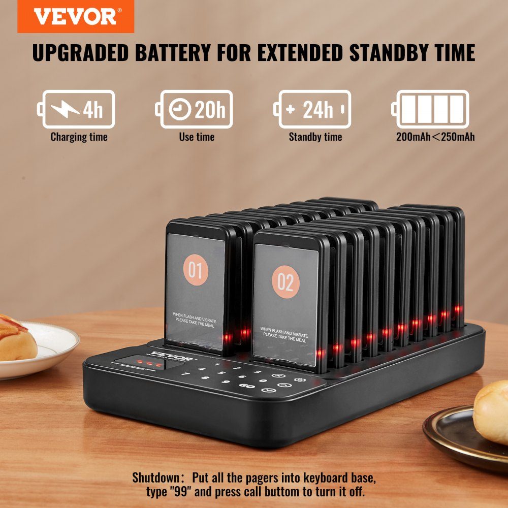 Système de téléavertisseur de restaurant, signal de file d'attente sans fil avec portée de 400 m, bip d'appel invité avec vibration et clignotant, 20 téléavertisseurs pour camion de nourriture, église, jardin d'enfants