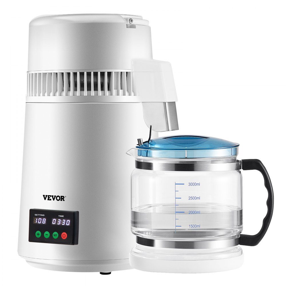 4L waterdestilleerder 750W distilleerder roestvrijstalen waterdestilleerder zuiver waterdestilleerder met glazen kan, waterdestilleerder 1L/uur waterdestilleerder met dubbel temperatuurdisplay