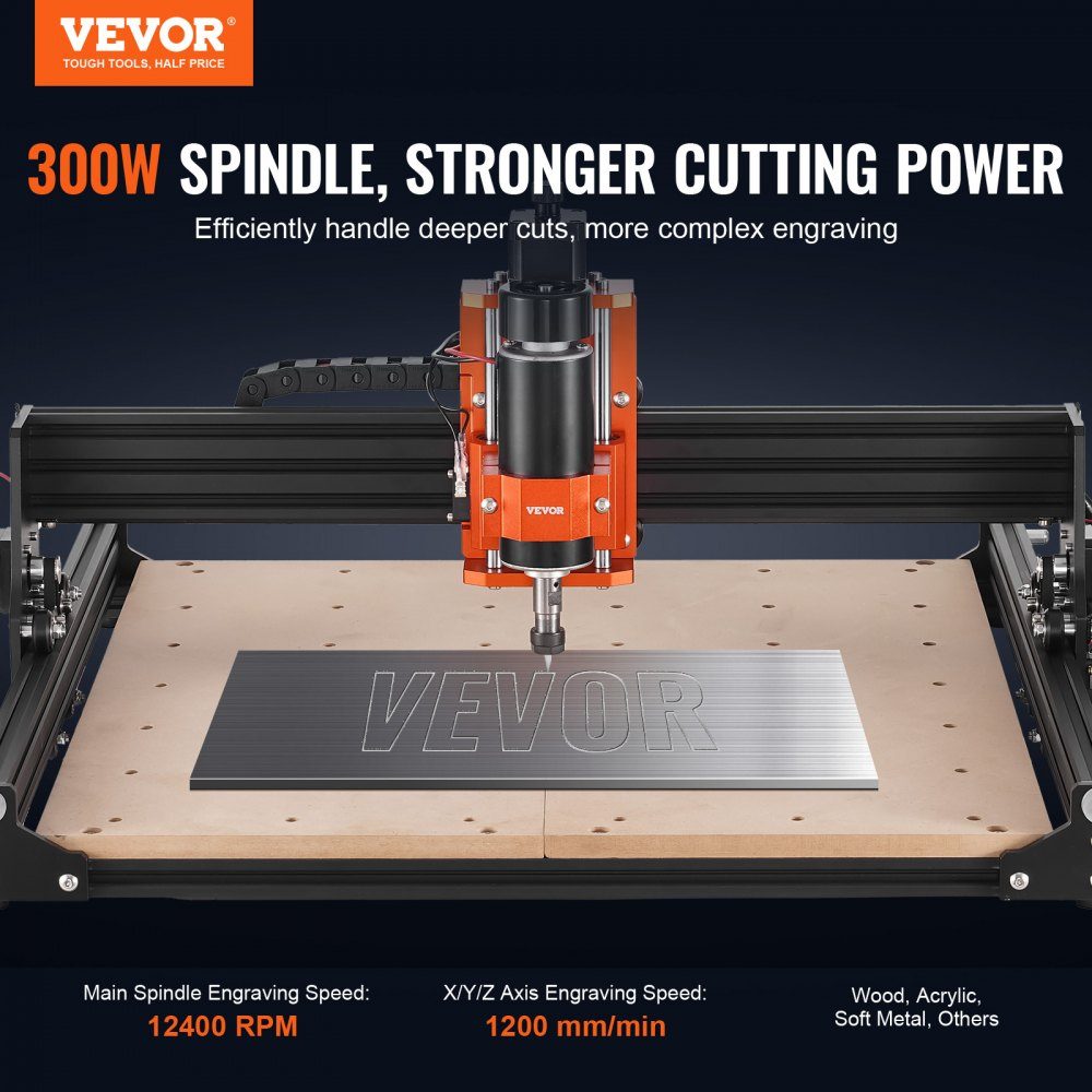 CNC Milling Machine 300W Engraving Machine 3 Axis GRBL Control Wood Engraving Carving Milling Machine Kit 400x400x60mm Work Area 1200RPM for Wood Acrylic MDF PVC Plastic Foam