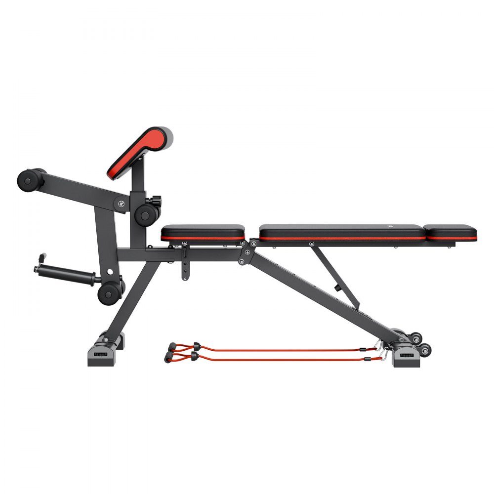 Weight bench, adjustable custom trainer for full body training (363 kg load capacity), sit-up training bench, fitness bench, flat bench with leg extension, preacher pad, quick adjustment