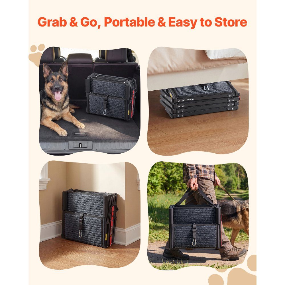 Dog stairs car foldable 4 steps, extra wide dog ramp for large dogs with soft felt carpet, portable entry aid for cars, SUVs, trucks, loft beds, sofas, load capacity up to 90 kg