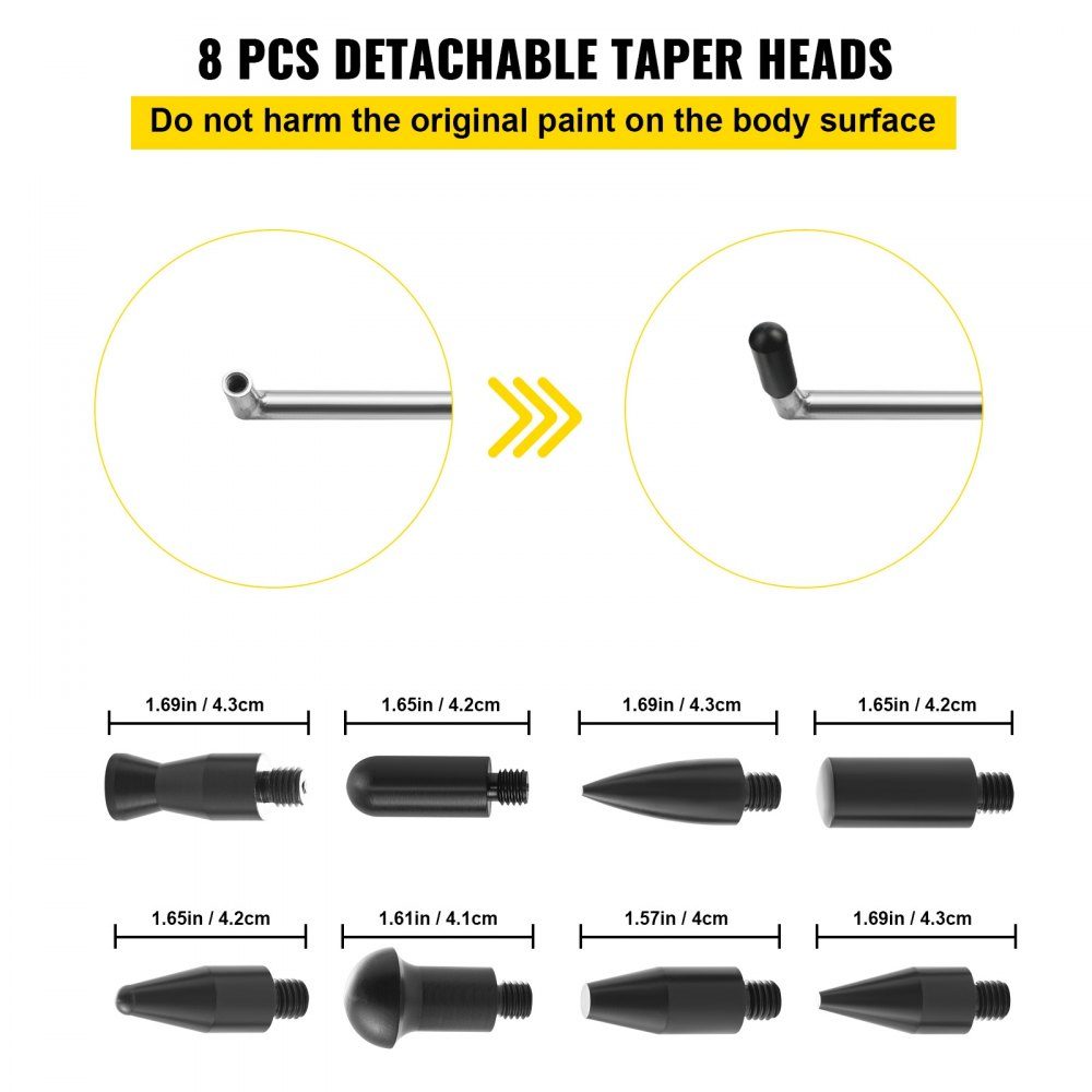 Dent Removal Kit with Bars, 13 Piece Paintless Dent Repair Tool, 5 Stainless Steel Dent Bars, 8 Tap Heads, Professional Hail Dent Removal Tool