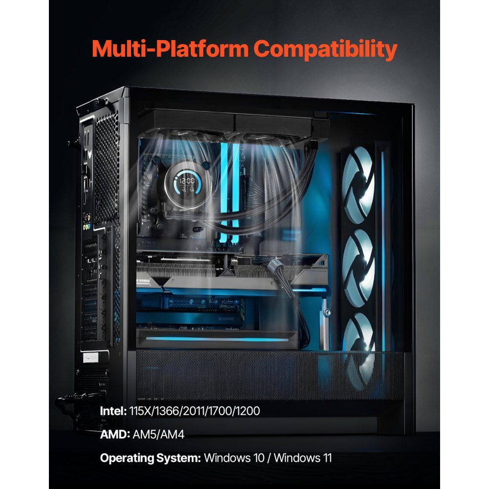 Flüssigkeitskühler AIO CPU-Wasserkühler, 120 mm PWN-Lüfter, 1,8-Zoll-Display, max. 2200 U/min, CPU-Kühler, Lüfter, PC-Wasserkühlung für Intel 115X/1366/2011/1700/1200 AMD AM4/AM5
