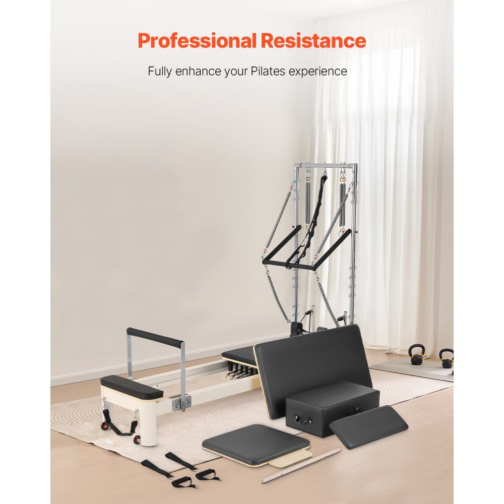 Pilates-Reformer-Gerät für den Heimgebrauch, Krafttrainingsgerät mit zwei Widerständen, Reformer-Box und Sprungbrett, für Fortgeschrittene und Anfänger, bis zu 400 Pfund