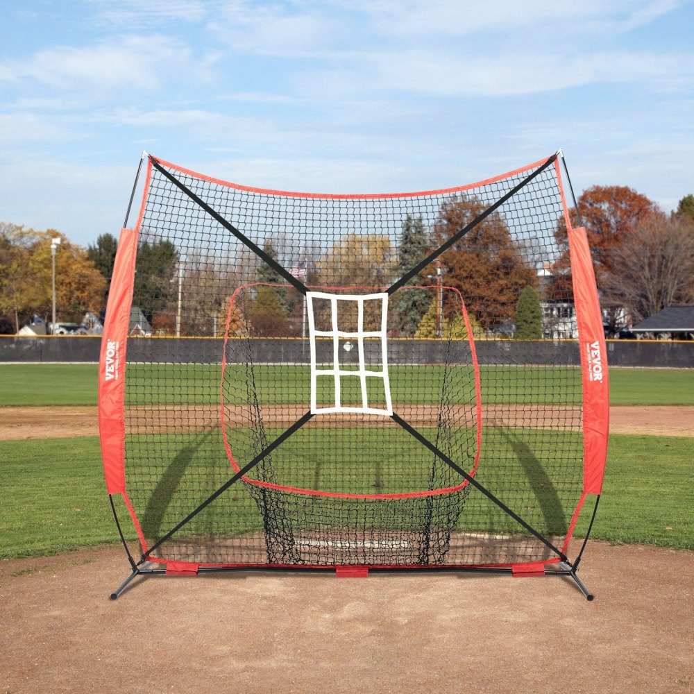 94" x 42" x 84" Baseball Softball Practice Net, Baseball Training Net, Batting, Catching, Pitching, Backstop Baseball Equipment with Arch Frame, Carry Bag, Strike Zone, Ball, Ball Collector