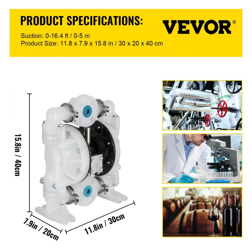 Pneumatyczna pompa z podwójną membraną, wlot/wylot 2,54 cm / 25 mm, polipropylen 136 l/min, max. 7 barów / 100 psi do zastosowań chemicznych i przemysłowych