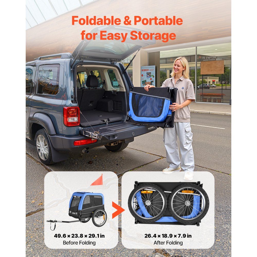 Dog trailer, supports up to 30 kg, bicycle trailer for small and medium dogs, folding frame with quick release wheel, universal bicycle hitch, reflector, flag, internal leash