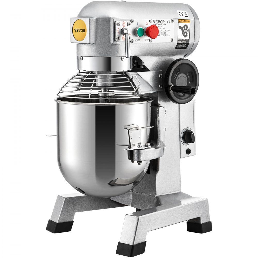Kneading machine food processor, 14L bowl capacity kneading machine, 3-speed whisk, dough hook, wire rope, stainless steel bowl dough machine 500W, silver food processor timer function